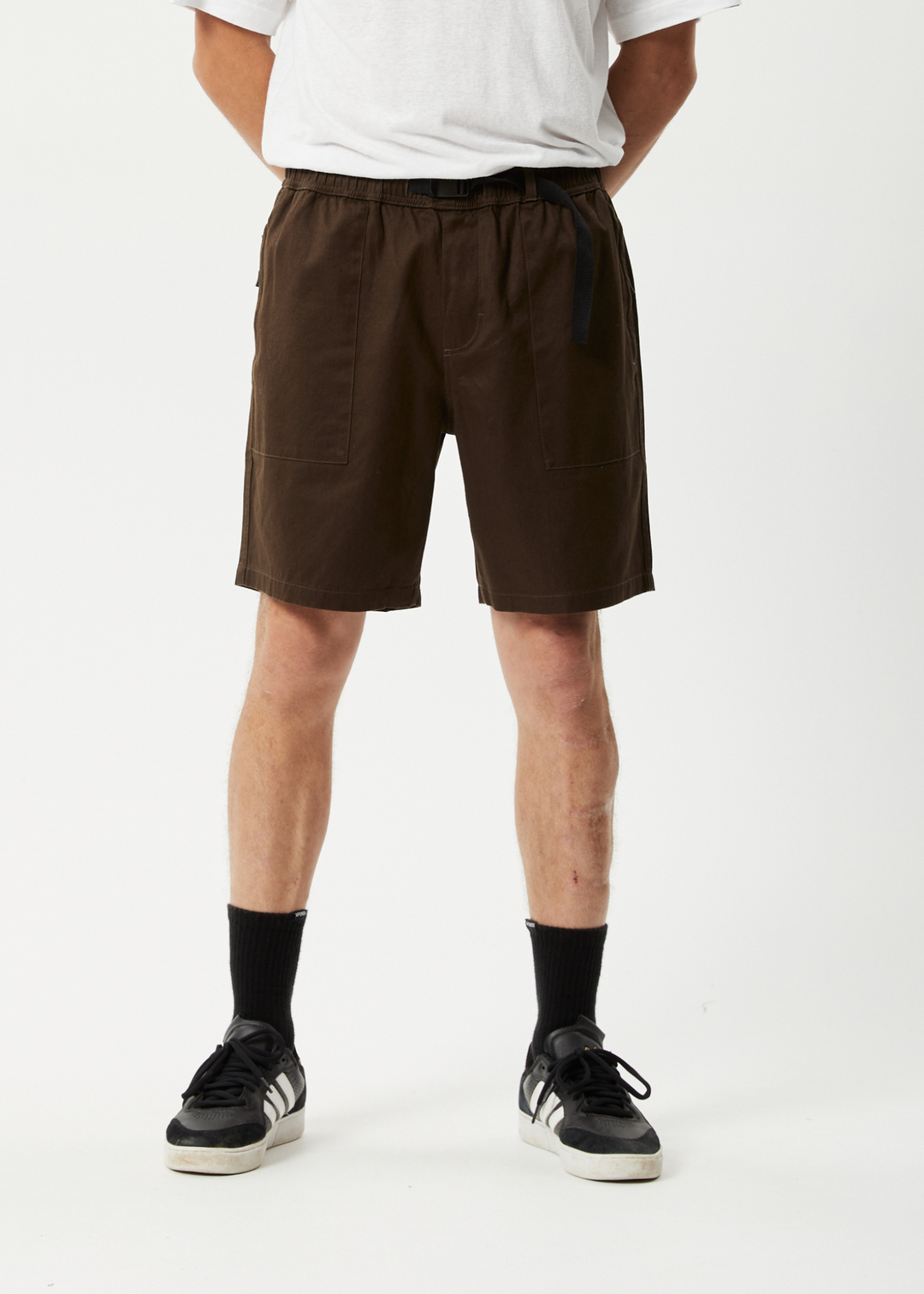 AFENDS Mens Cabal - Elastic Waist Shorts - Coffee 