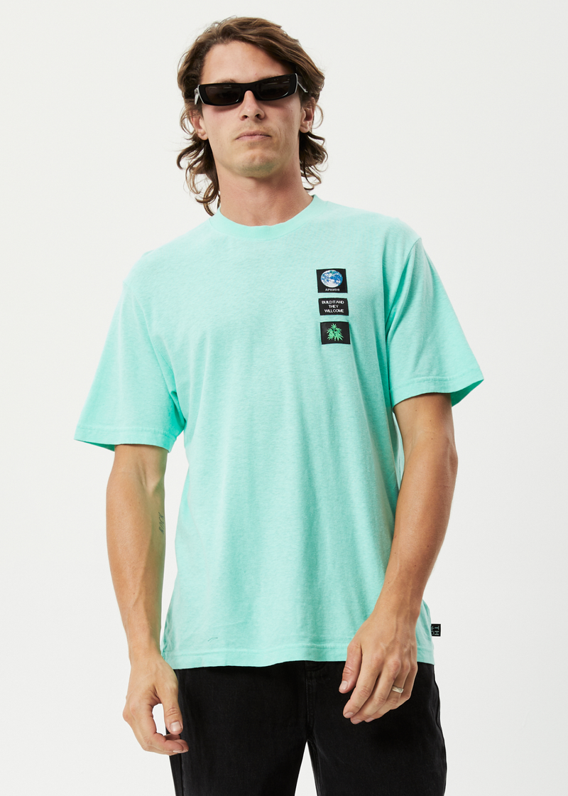 Afends Mens Construct - Hemp Retro Graphic T-Shirt - Mint