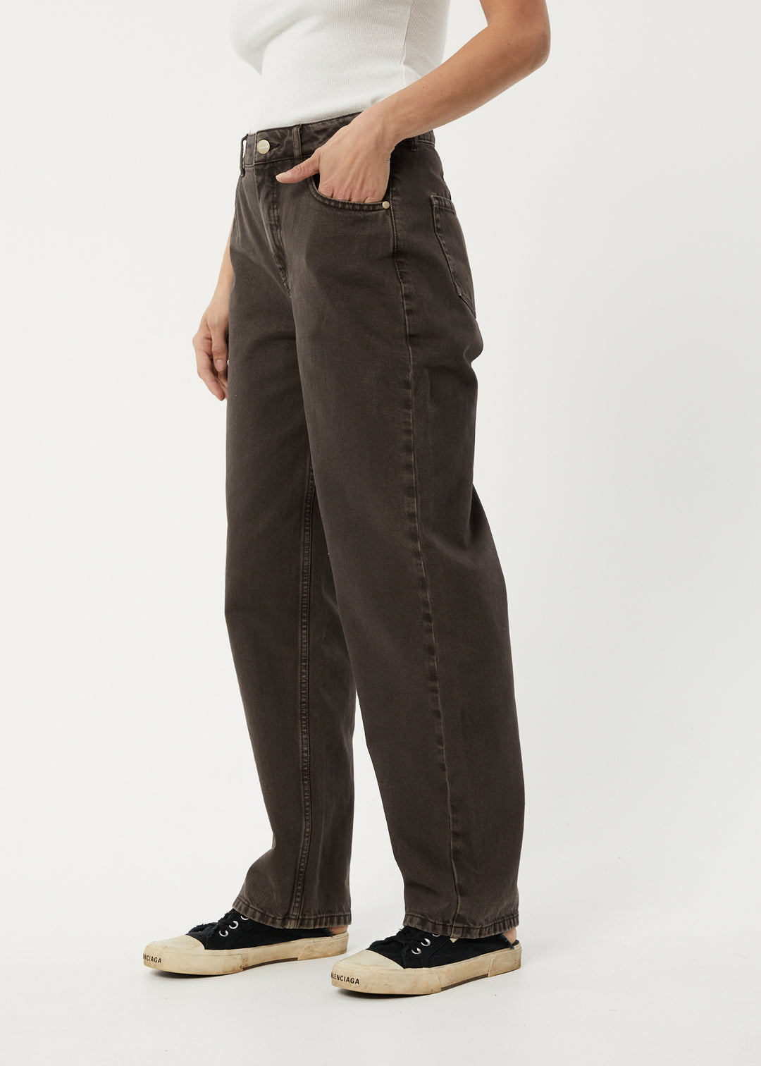 AFENDS Womens Shelby Long - Denim Wide Leg Jeans - Faded Coffee 