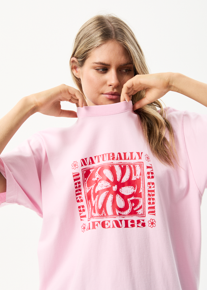 Afends Womens To Grow - Recycled Oversized Graphic T-Shirt - Powder Pink 
