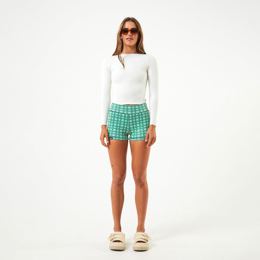 Afends Womens Adi - Recycled Ribbed Booty Shorts - Blue Stripe - Afends AU.