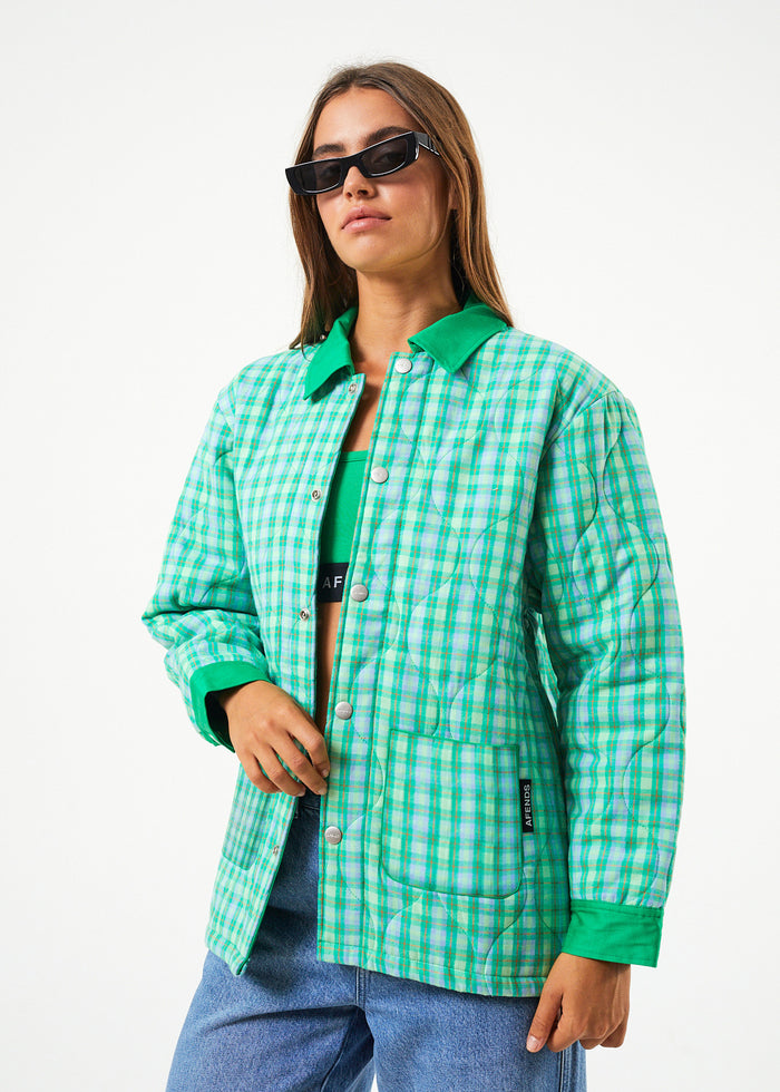 Afends Womens Tully - Hemp Check Puffer Jacket - Forest Check 