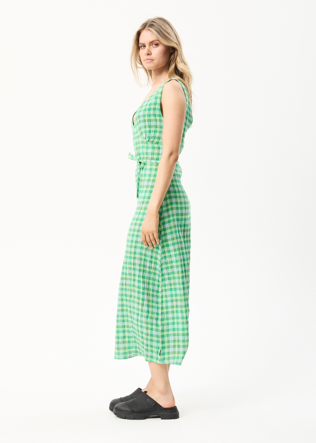 AFENDS Womens Tully - Seersucker Check Maxi Dress - Forest Check 