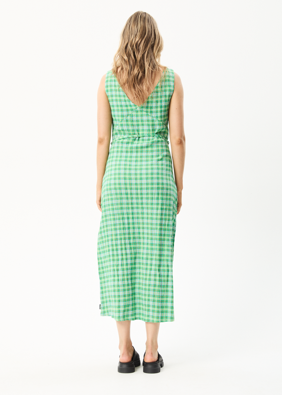 Afends Womens Tully Hemp Seersucker Check Maxi Dress Forest