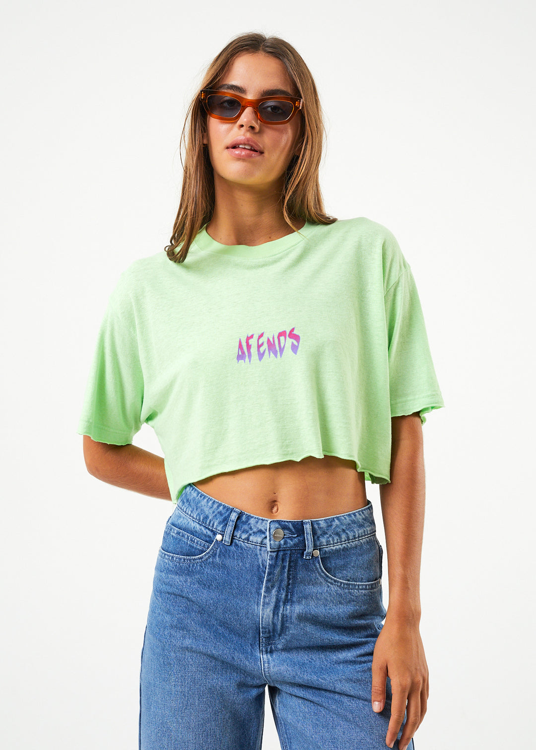 AFENDS Womens Electric Slay Cropped - Oversized T-Shirt - Lime Green 