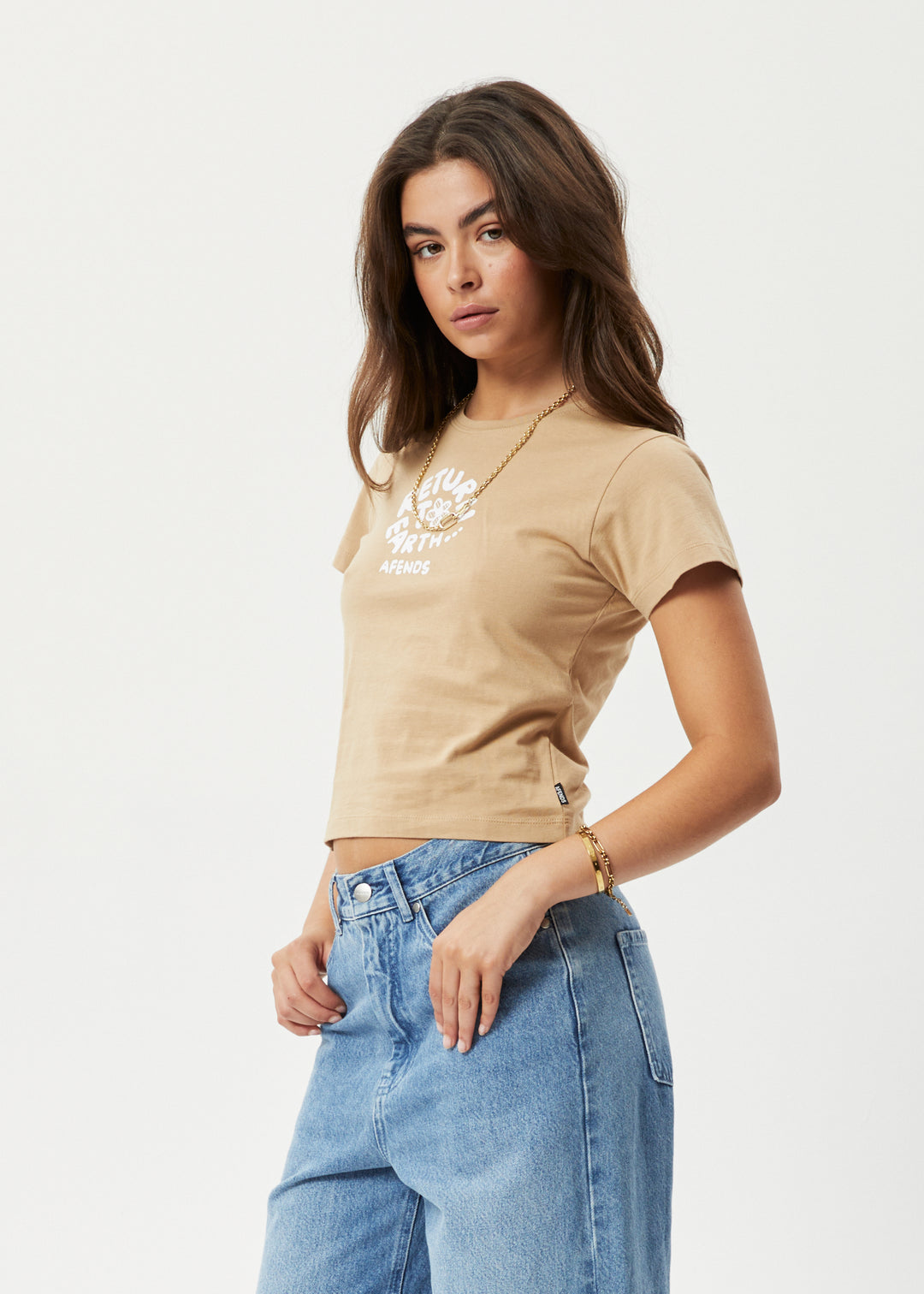 AFENDS Womens Taylor - Baby T-Shirt - Tan 