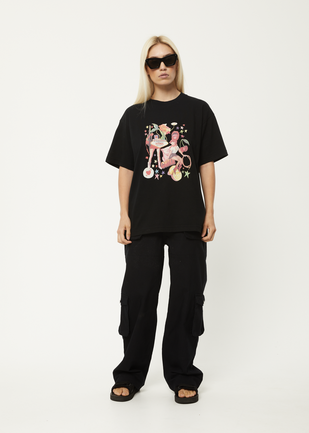 AFENDS Womens Josie Slay - Oversized Graphic T-Shirt - Black 