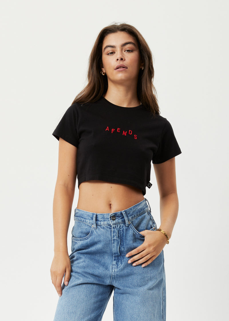 Afends Womens Kala - Recycled Cropped Baby T-Shirt - Black