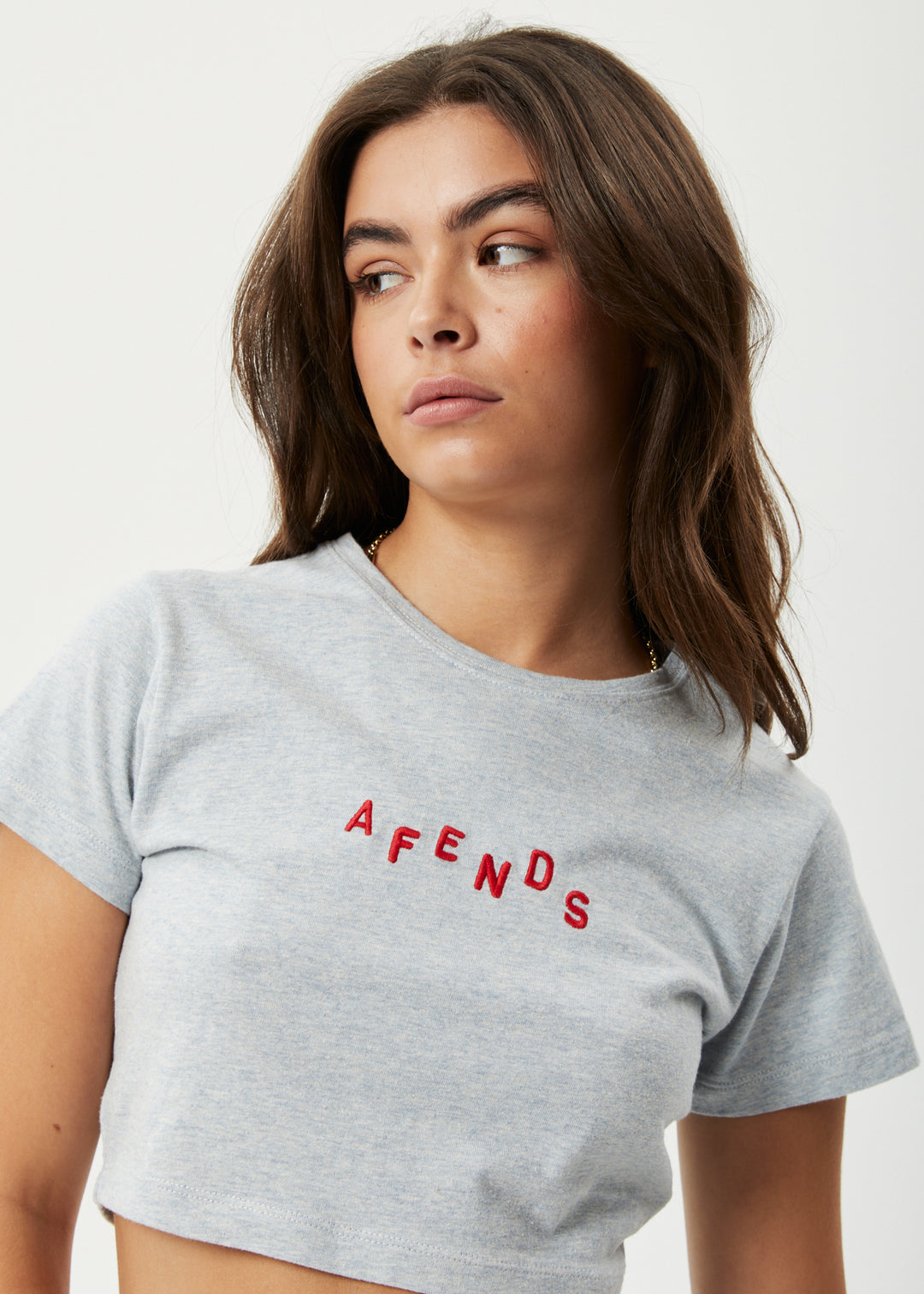 AFENDS Womens Kala - Cropped Baby T-Shirt - Shadow Grey Marle 