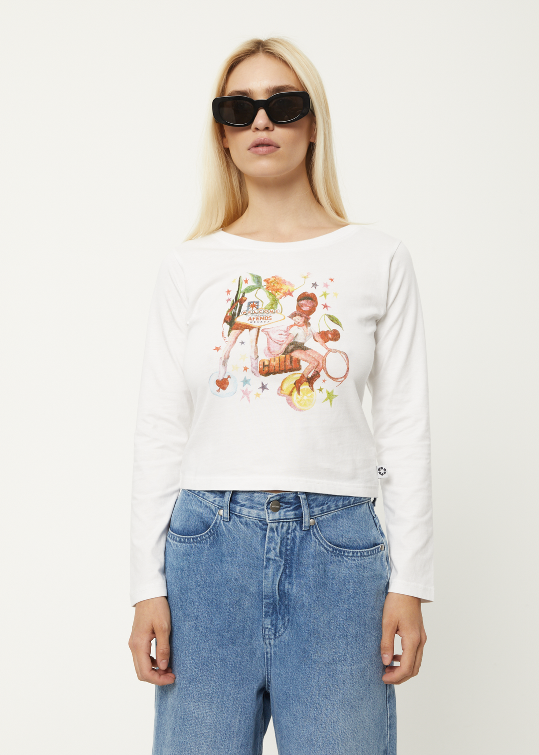 AFENDS Womens Josie - Long Sleeve Graphic T-Shirt - White 