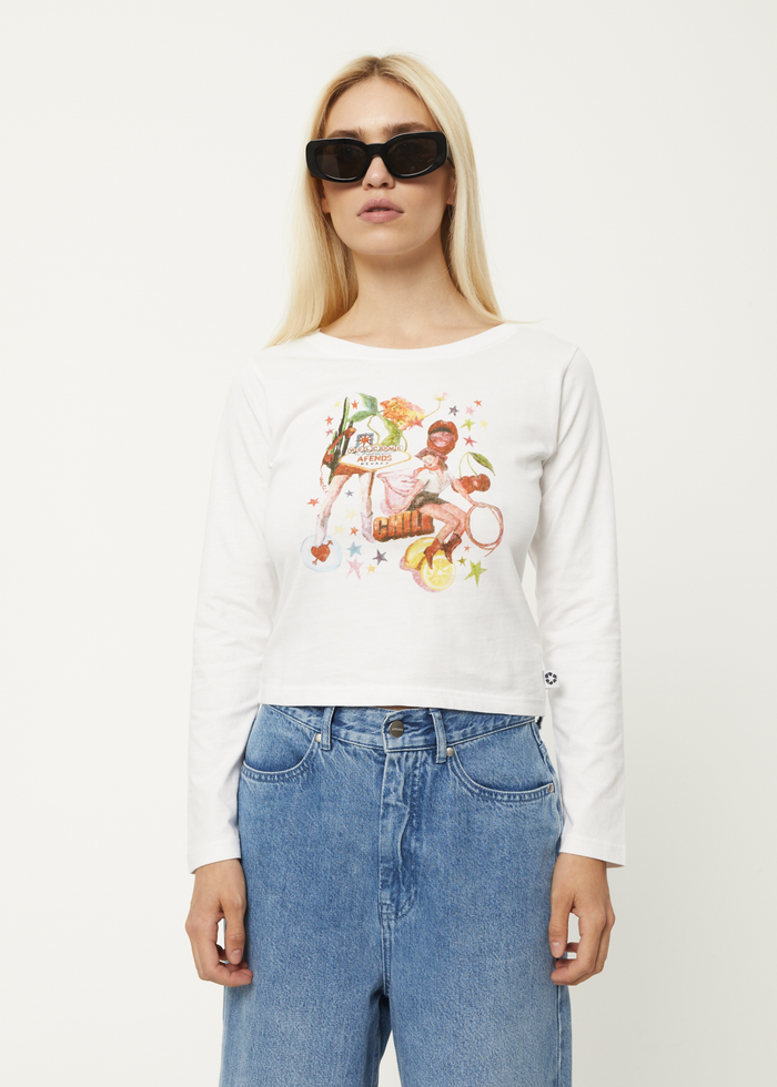 Afends Womens Josie - Recycled Long Sleeve Graphic T-Shirt - White 
