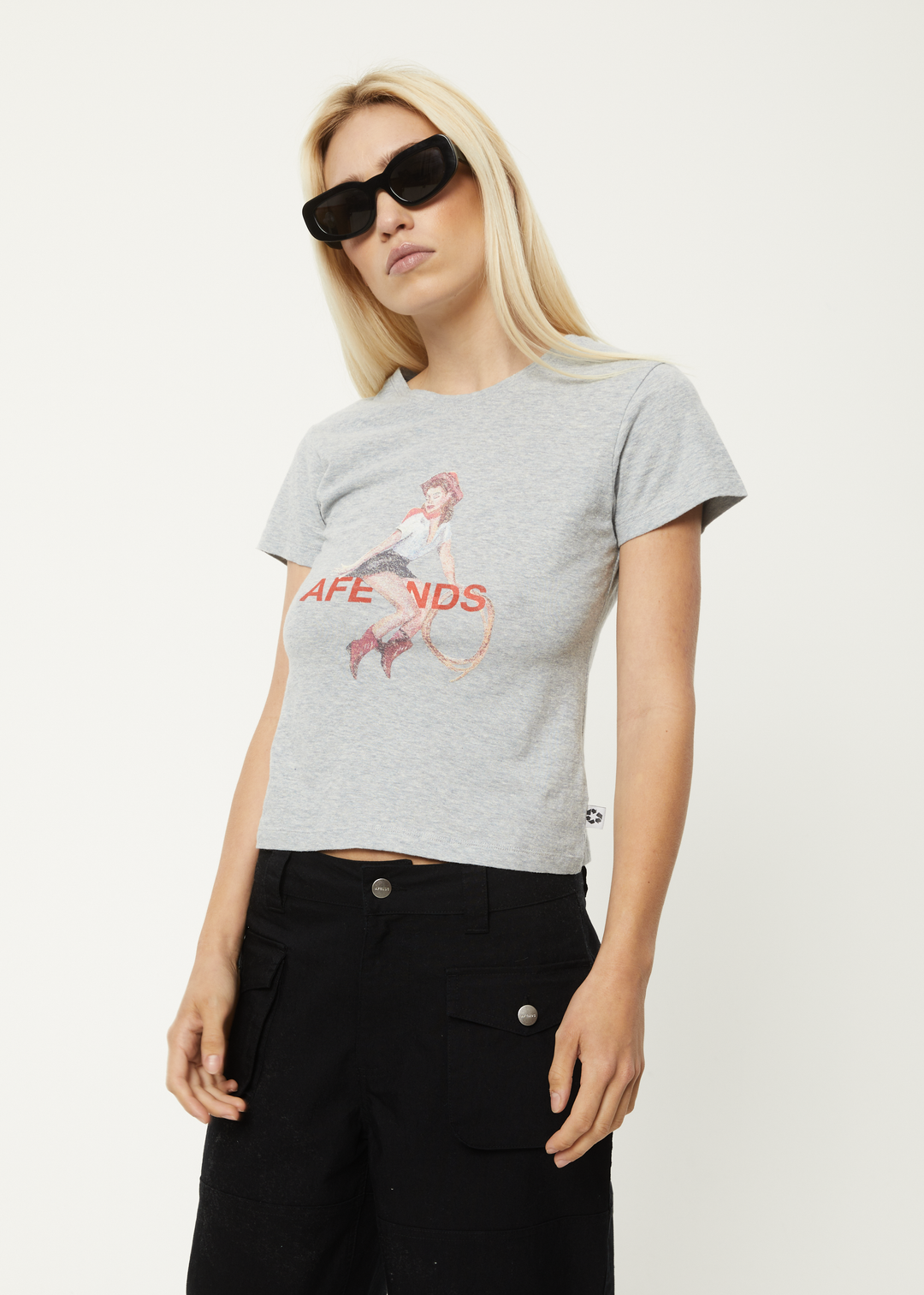 AFENDS Womens Sweet West - Baby T-Shirt - Shadow Grey Marle 