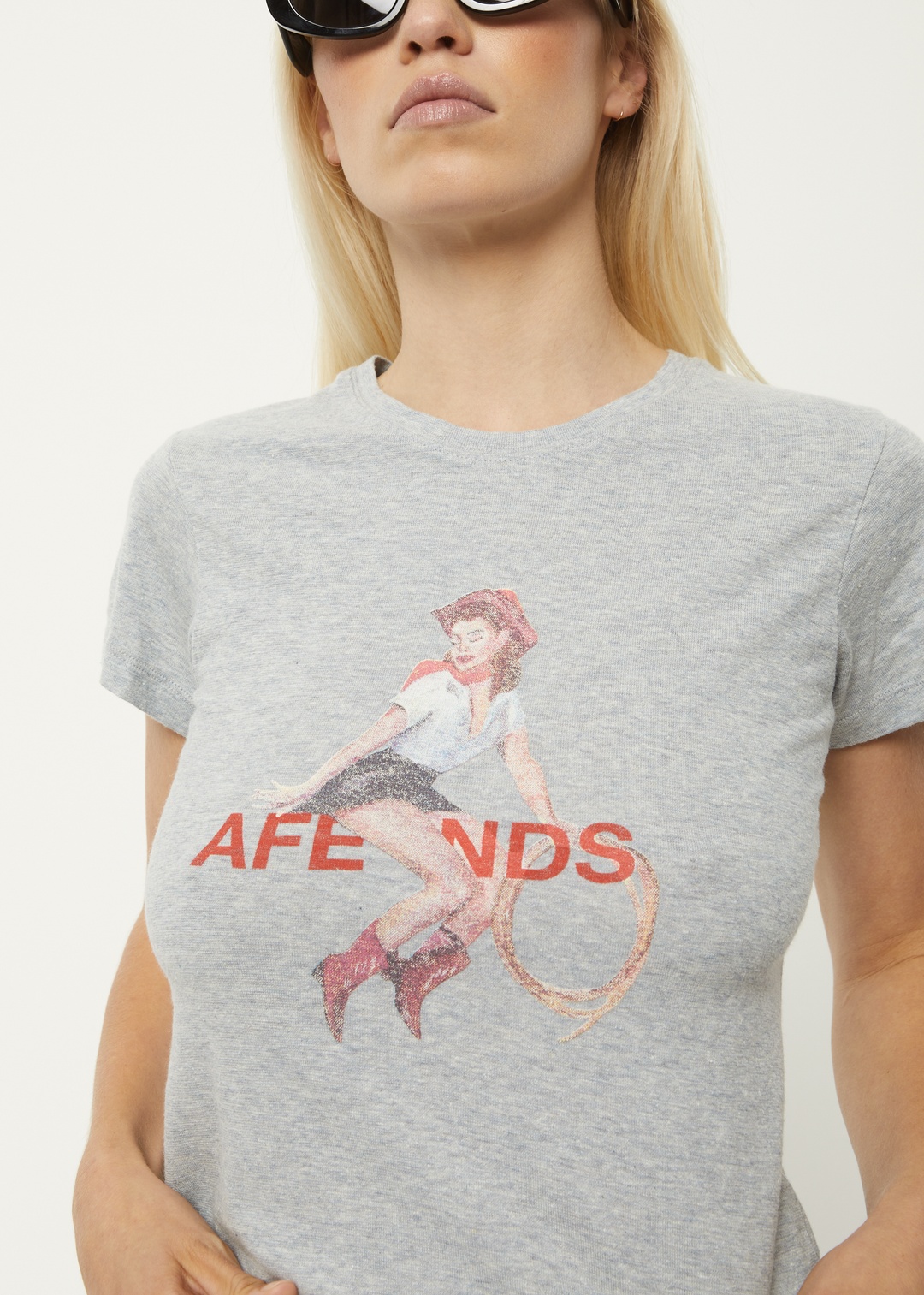 AFENDS Womens Sweet West - Baby T-Shirt - Shadow Grey Marle 