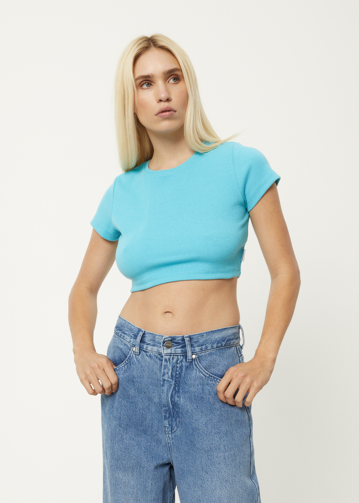 Afends Womens Abbie - Hemp Ribbed Cropped T-Shirt - Vivid Blue 