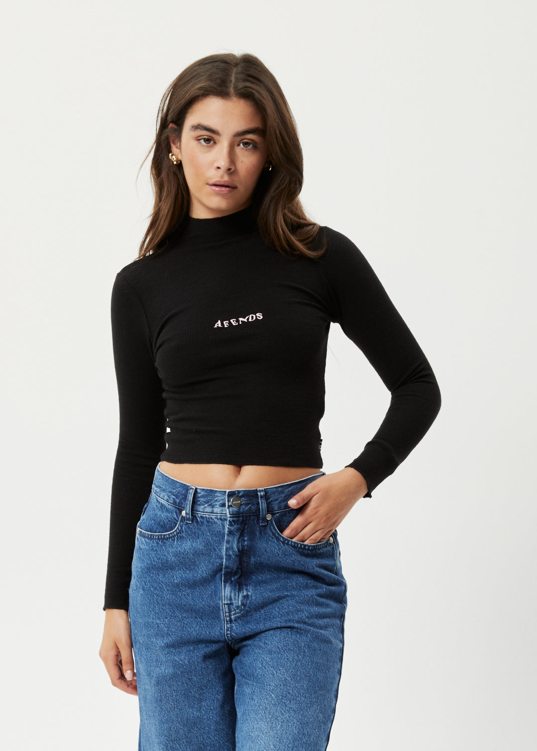 AFENDS Womens Daze Iconic - Ribbed Long Sleeve Top - Black 