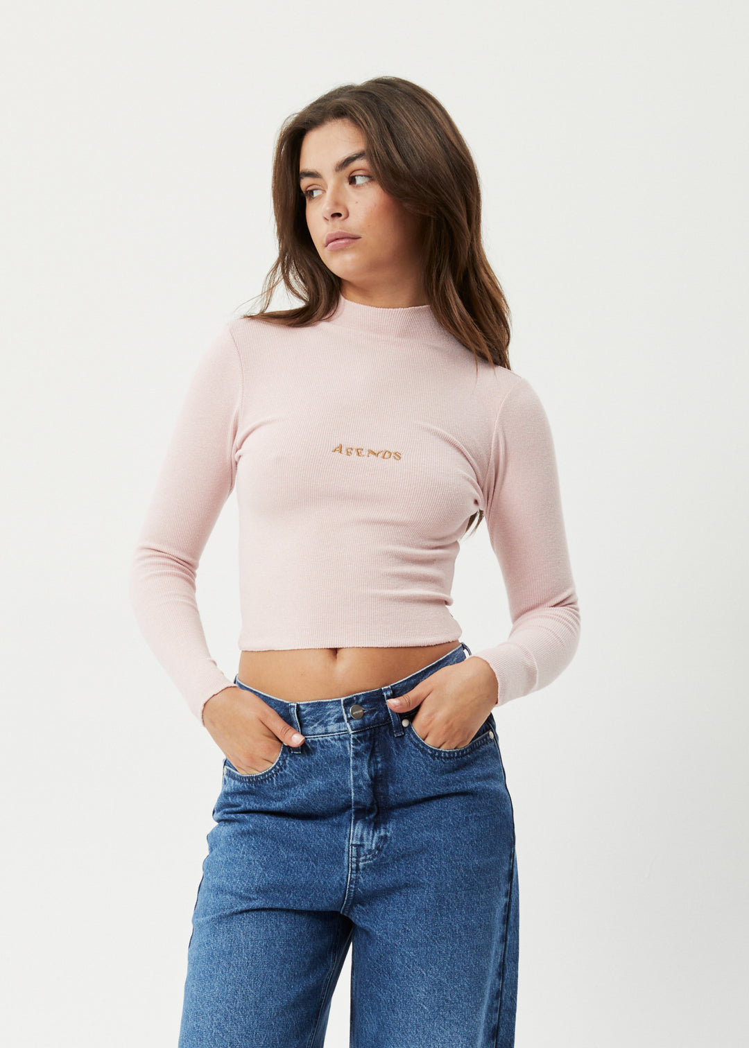 AFENDS Womens Daze Iconic - Ribbed Long Sleeve Top - Lotus 