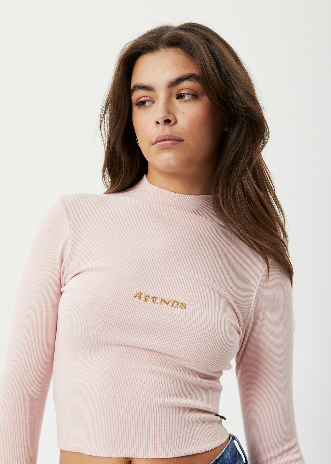 AFENDS Womens Daze Iconic - Ribbed Long Sleeve Top - Lotus 