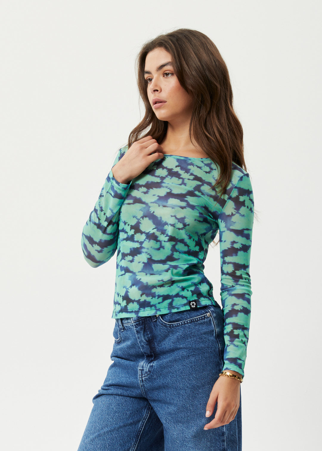 AFENDS Womens Liquid - Sheer Long Sleeve Top - Jade Floral 