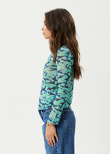 Afends Womens Liquid - Recycled Sheer Long Sleeve Top - Jade Floral - Afends womens liquid   recycled sheer long sleeve top   jade floral 