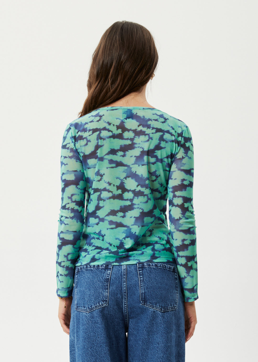 AFENDS Womens Liquid - Sheer Long Sleeve Top - Jade Floral 