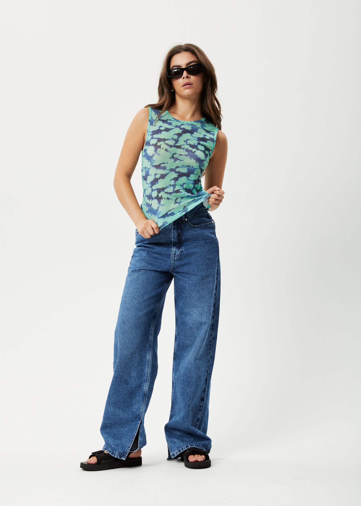 Afends Womens Liquid - Recycled High Waisted Sheer Pants - Jade Floral -  Afends AU.