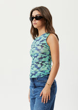 Afends Womens Liquid - Recycled Sheer Sleeveless Top - Jade Floral - Afends womens liquid   recycled sheer sleeveless top   jade floral 