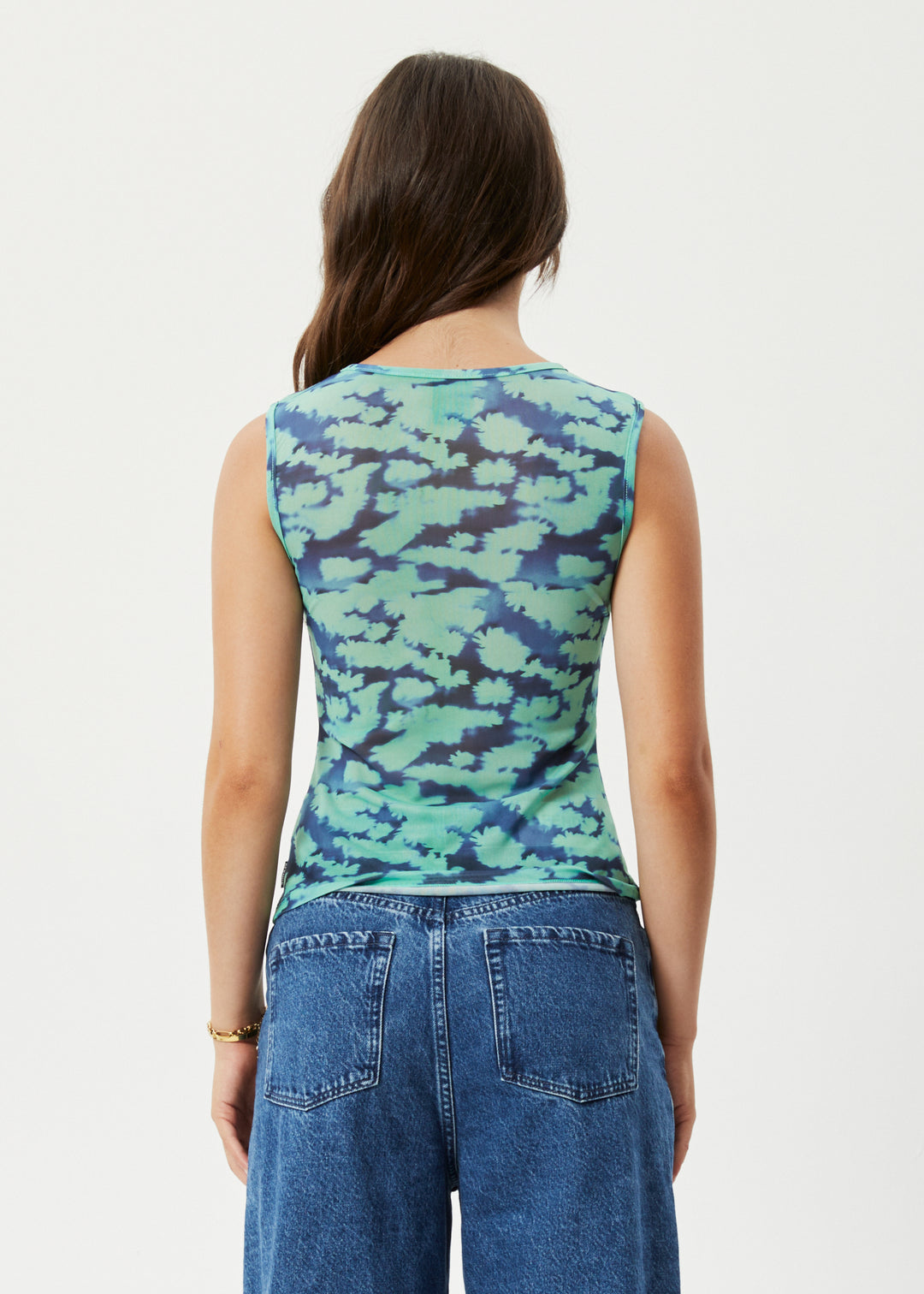 AFENDS Womens Liquid - Sheer Sleeveless Top - Jade Floral 