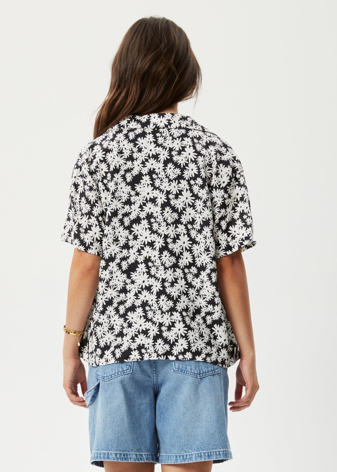 AFENDS Womens Benny - Short Sleeve Shirt - Black Daisy 