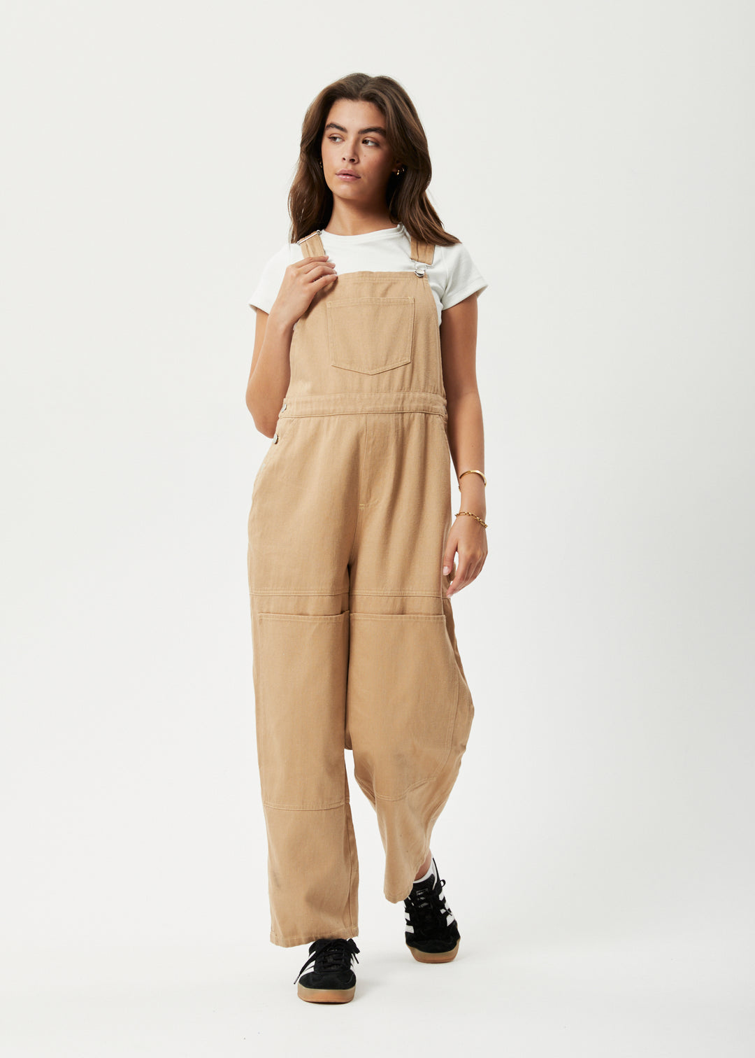 AFENDS Womens Sleepy Hollow Louis - Twill Baggy Overalls - Tan 