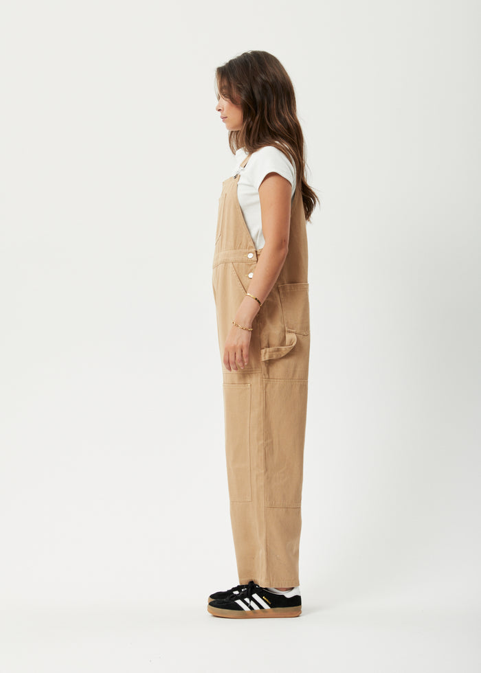 AFENDS Womens Sleepy Hollow Louis - Twill Baggy Overalls - Tan 