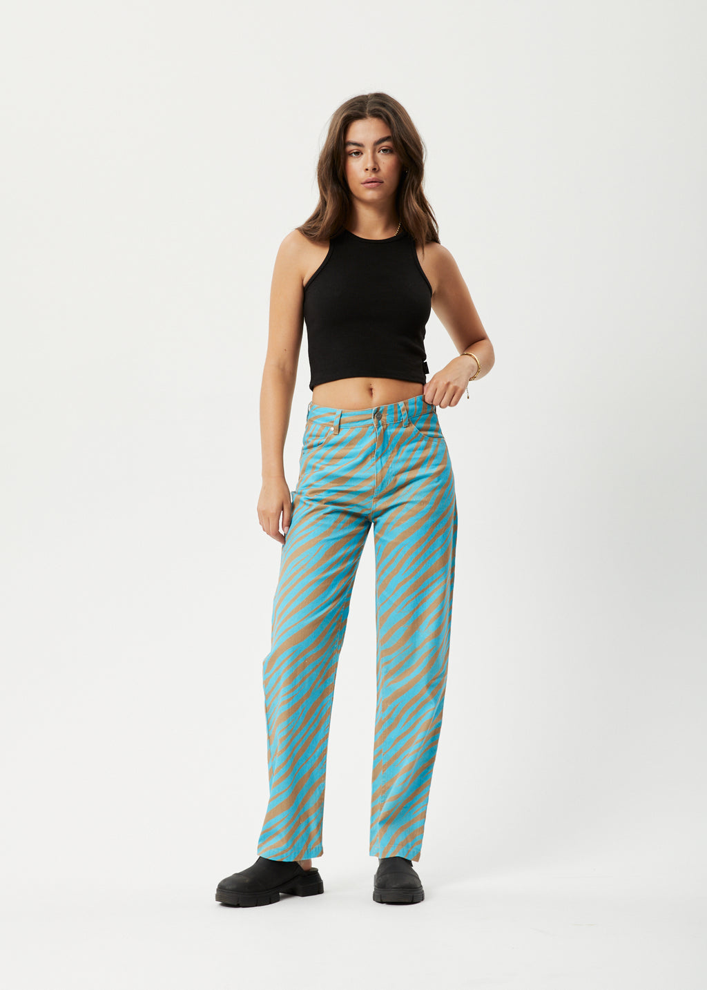 AFENDS Womens Adi Shelby - Wide Leg Pant - Blue Stripe