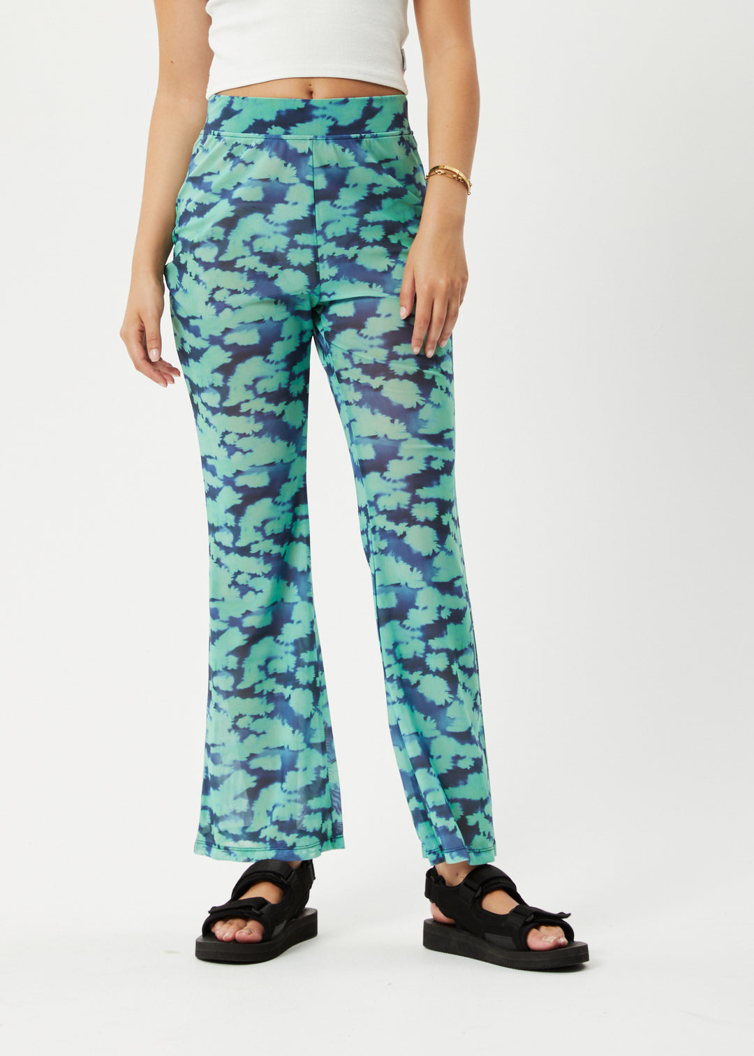 AFENDS Womens Liquid - High Waisted Sheer Pants - Jade Floral 