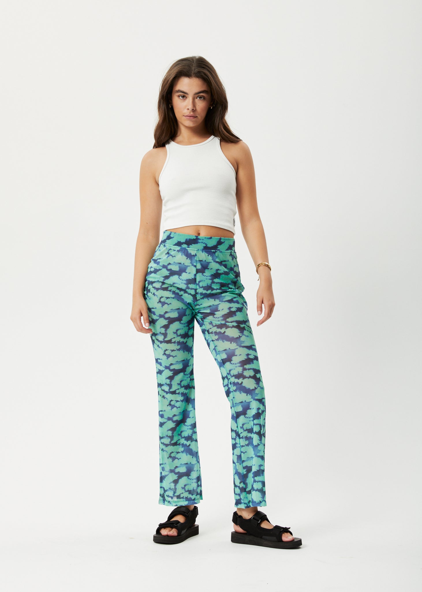 Afends Womens Liquid - Recycled High Waisted Sheer Pants - Jade Floral -  Afends AU.