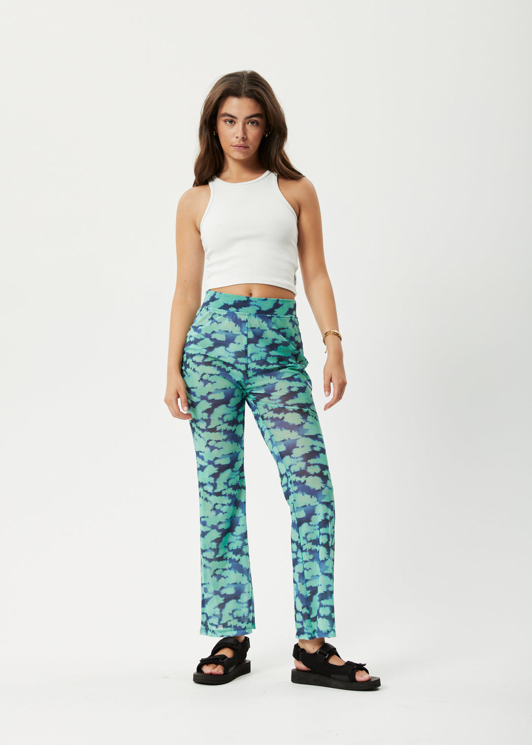 AFENDS Womens Liquid - High Waisted Sheer Pants - Jade Floral 