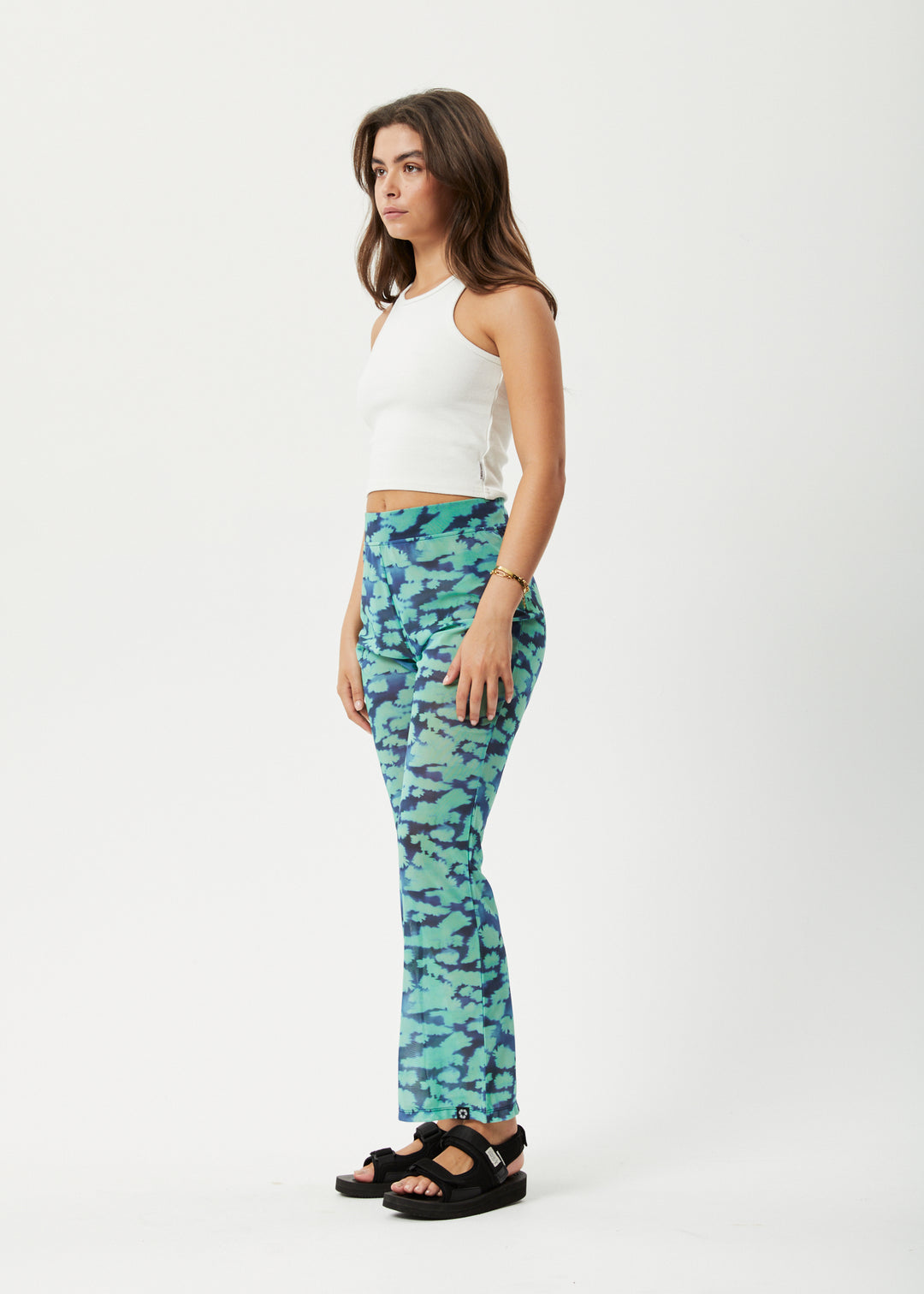 AFENDS Womens Liquid - High Waisted Sheer Pants - Jade Floral 