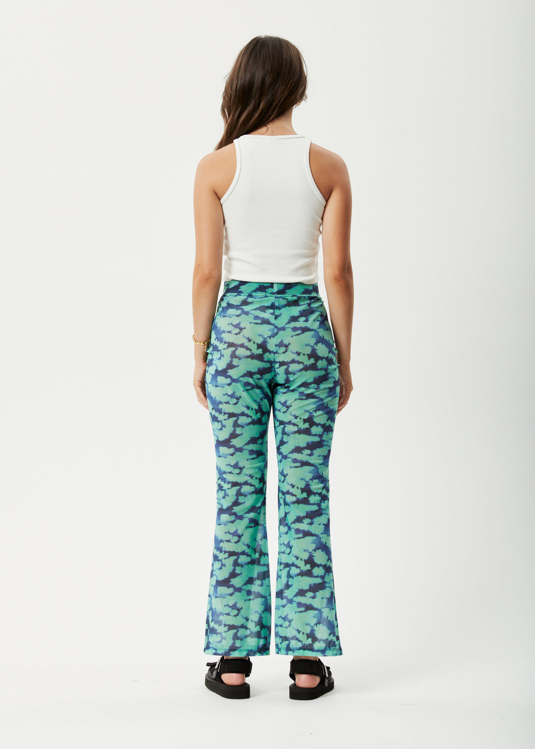 AFENDS Womens Liquid - High Waisted Sheer Pants - Jade Floral 