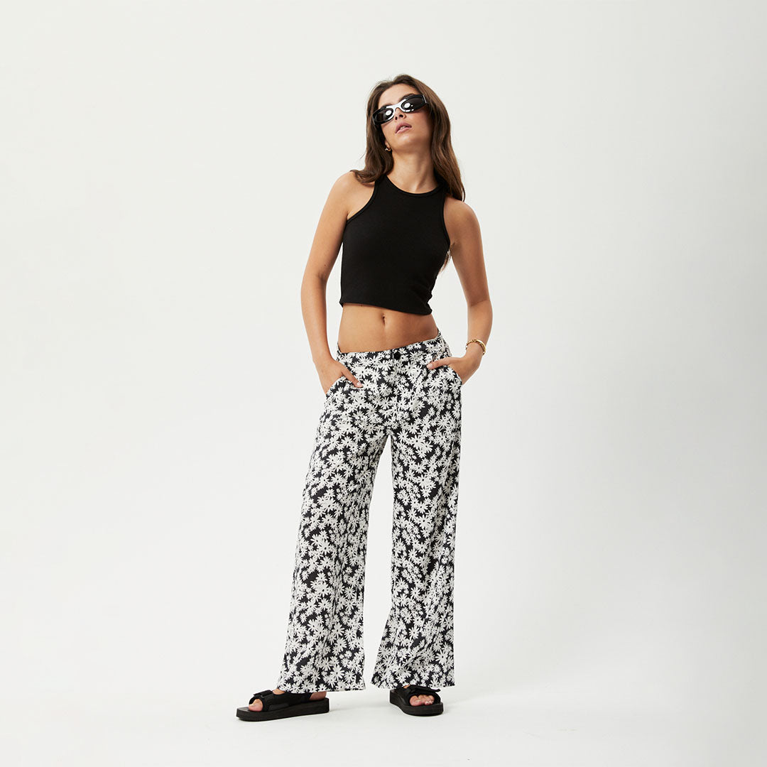 AFENDS Womens Benny Sienna - Wide Leg Pant - Black Daisy W231407-BKD-28