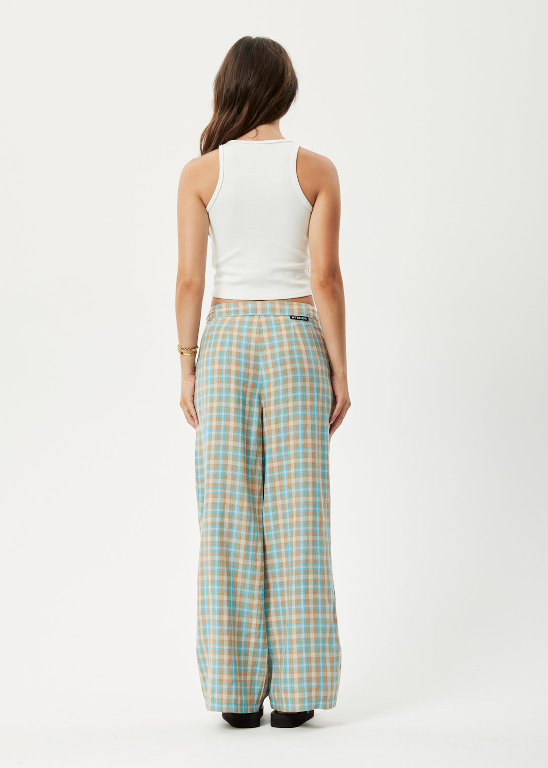 AFENDS Womens Millie Sienna - Wide Leg Pants - Tan Check 