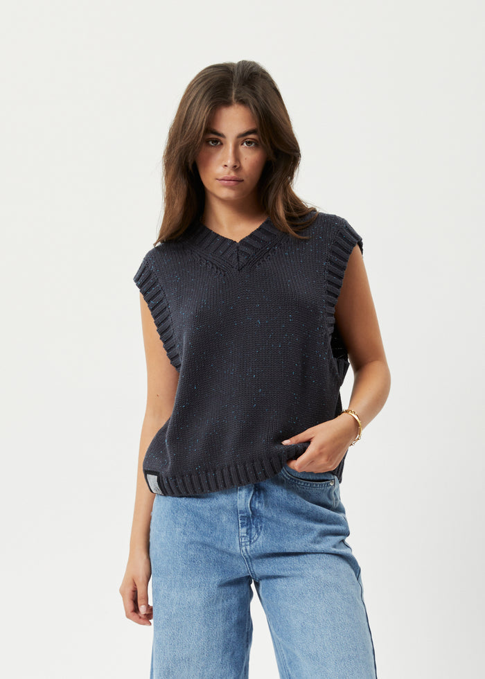 Afends Womens Solace - Organic Knit Cropped Vest - Charcoal 