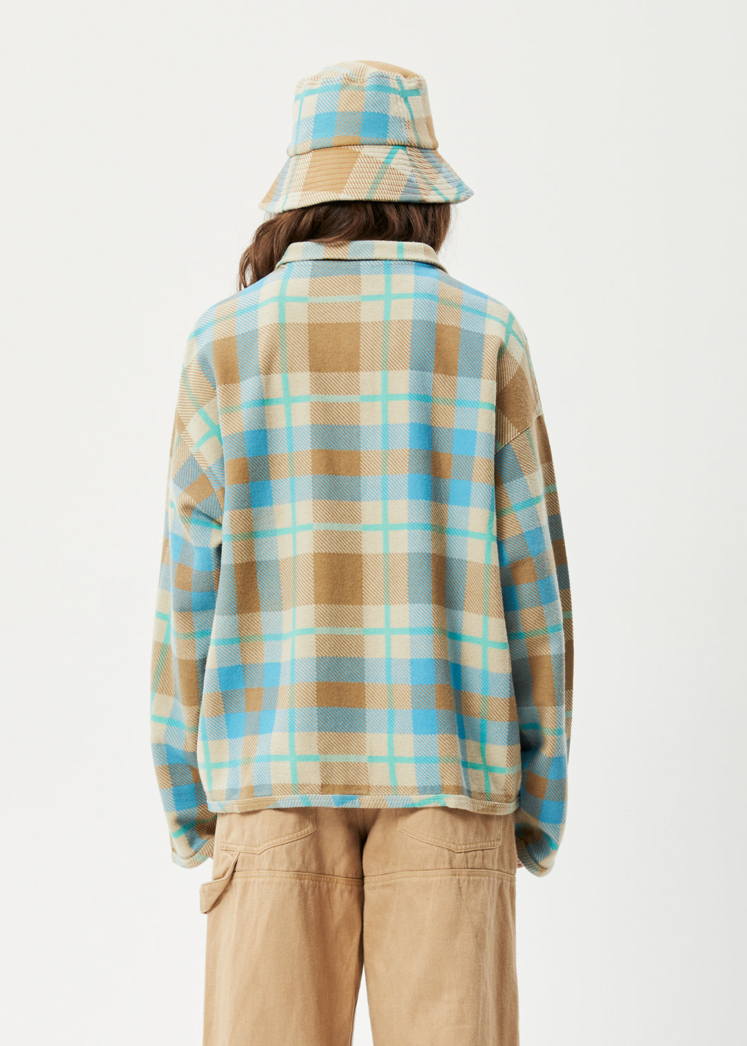 AFENDS Womens Millie - Reverse Fleece Jacket - Tan Check 