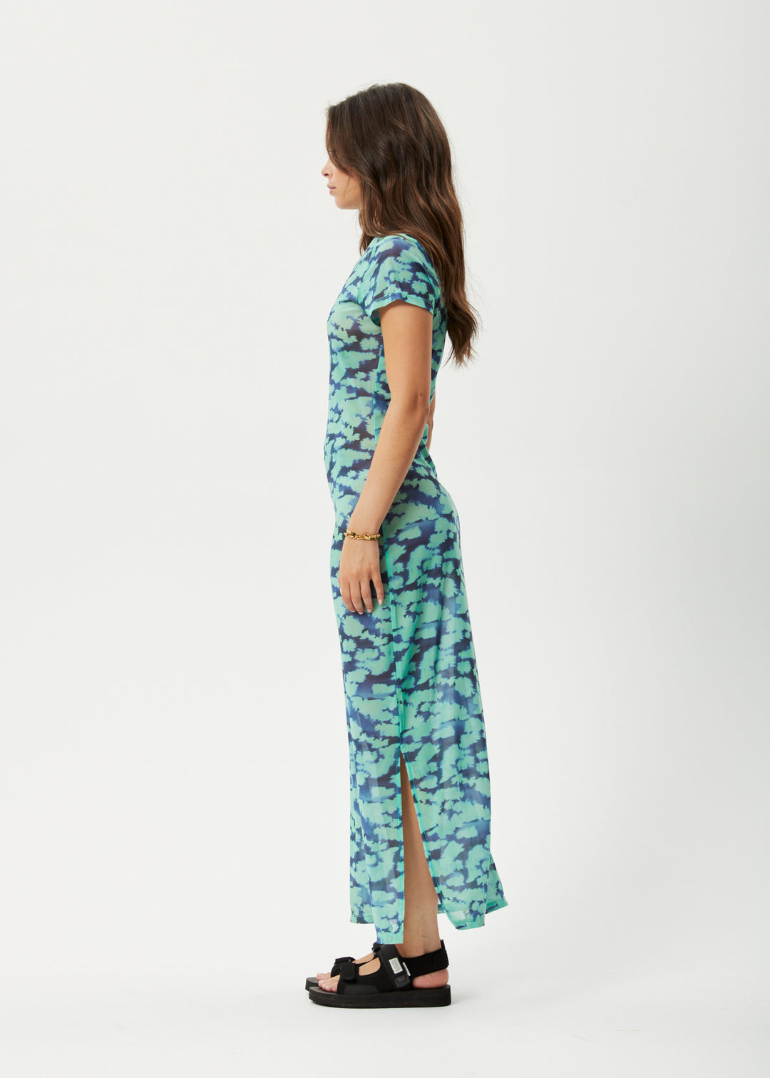 AFENDS Womens Liquid - Sheer Maxi Dress - Jade Floral 