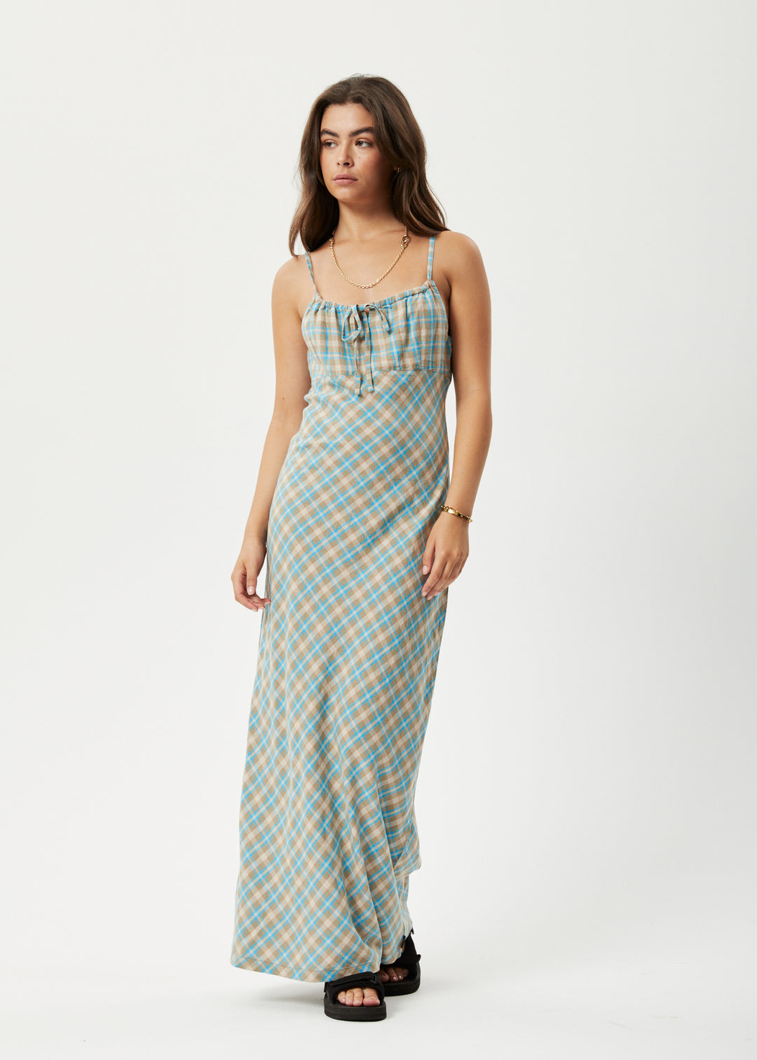 AFENDS Womens Millie - Maxi Dress - Tan Check 