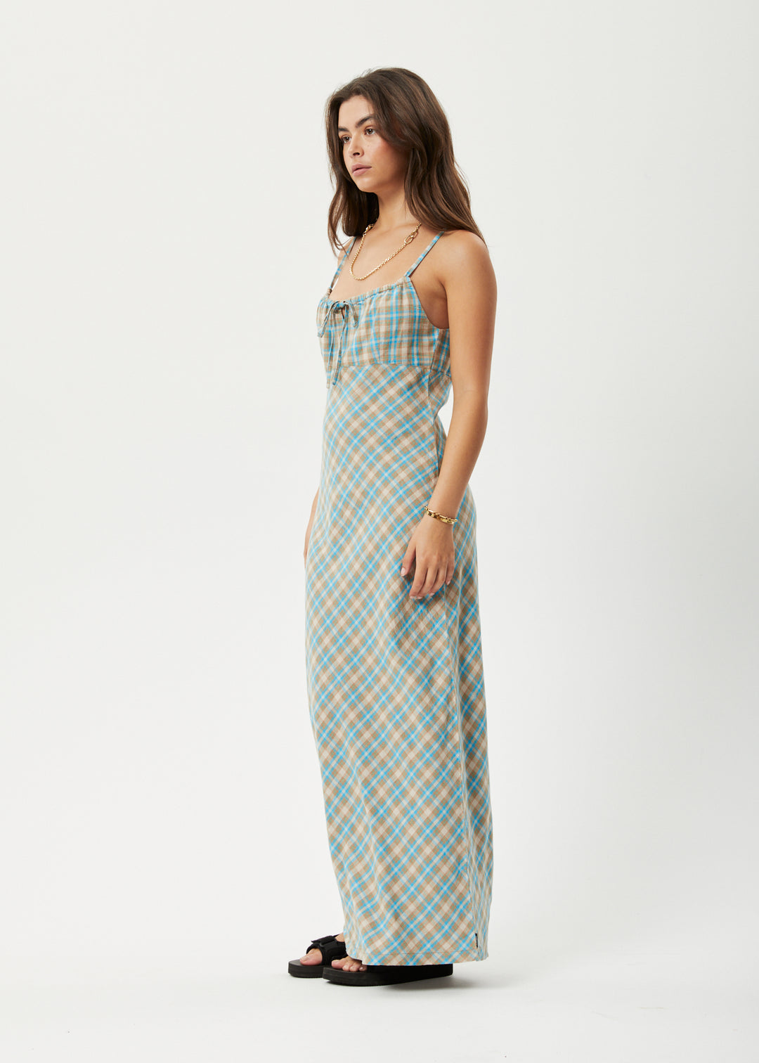 AFENDS Womens Millie - Maxi Dress - Tan Check 