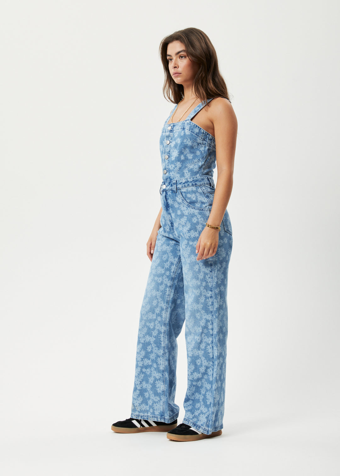 AFENDS Womens Fink Arlo - Denim Jumpsuit - Worn Blue Daisy 