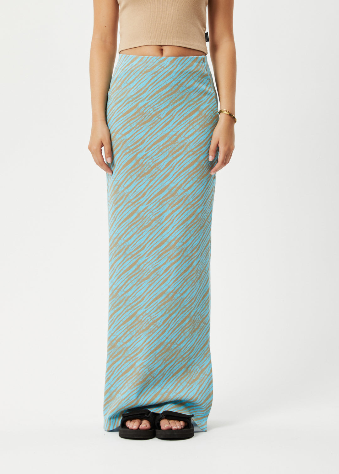 AFENDS Womens Adi - Ribbed Maxi Skirt - Blue Stripe 