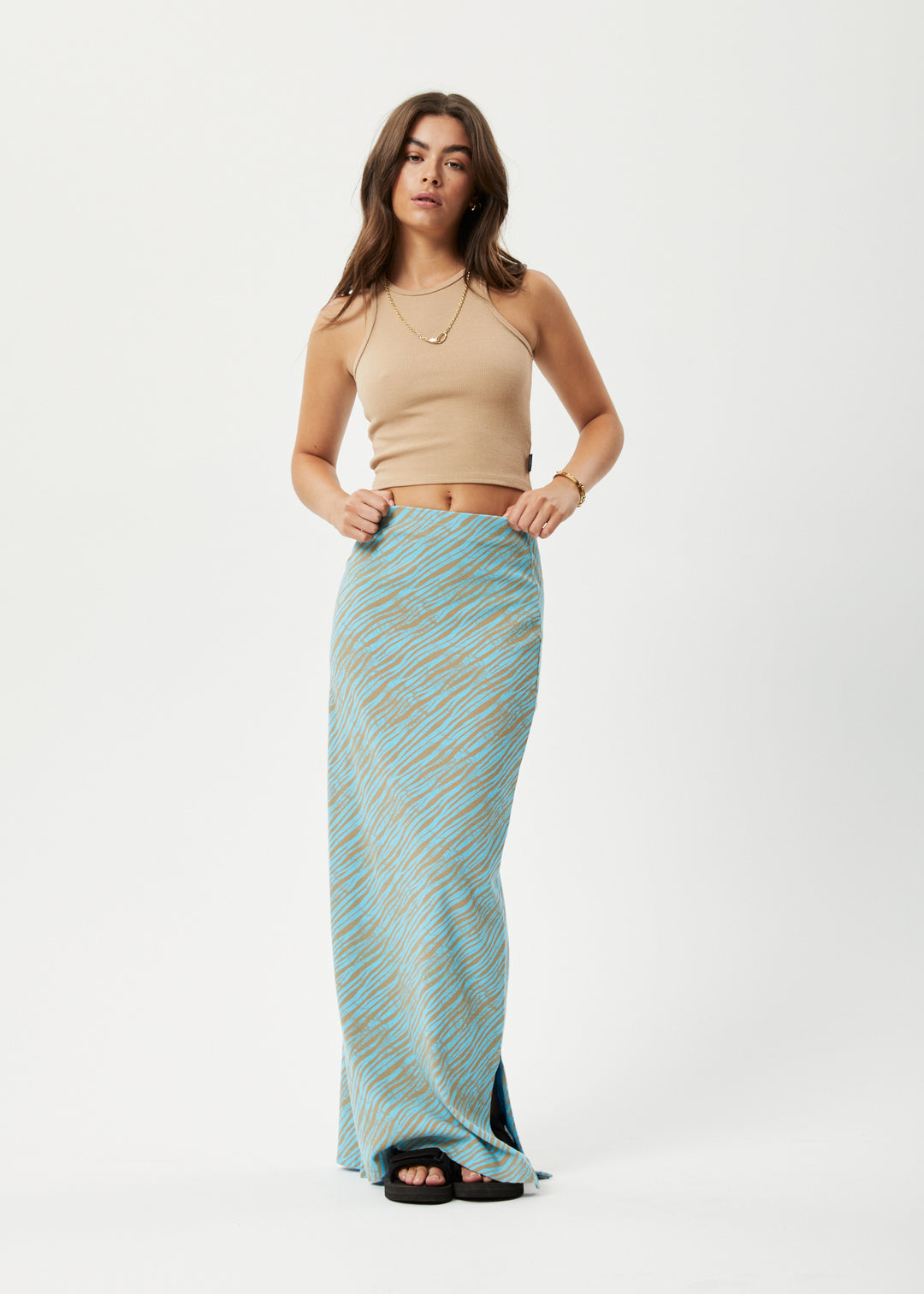 AFENDS Womens Adi - Ribbed Maxi Skirt - Blue Stripe 