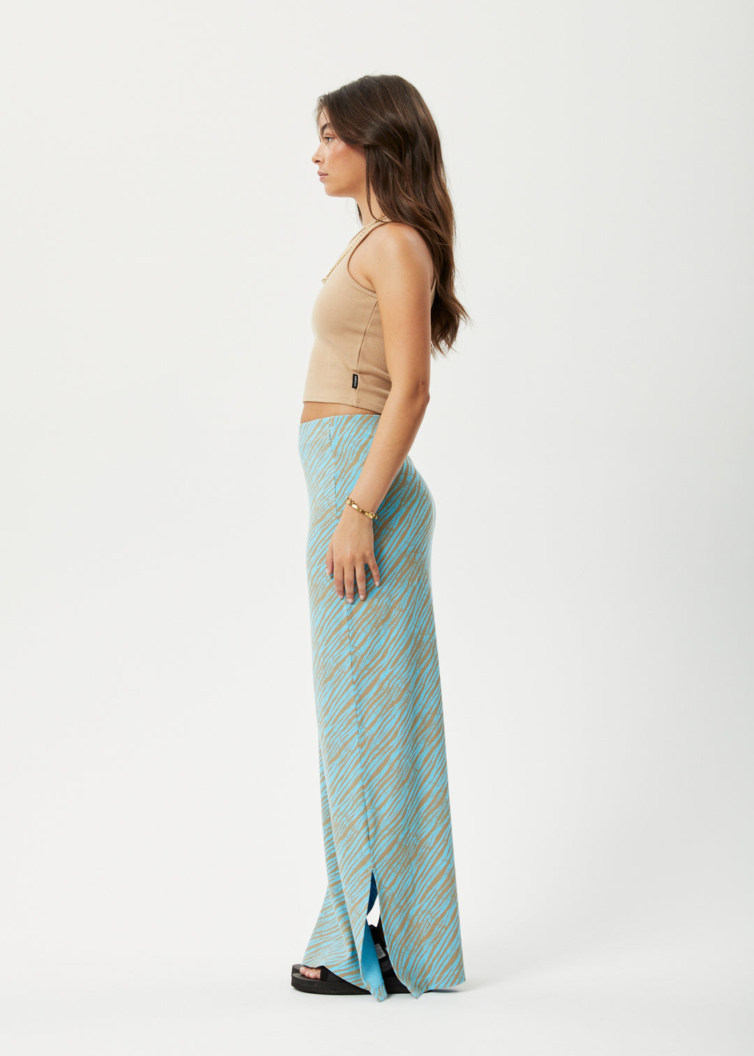 AFENDS Womens Adi - Ribbed Maxi Skirt - Blue Stripe 