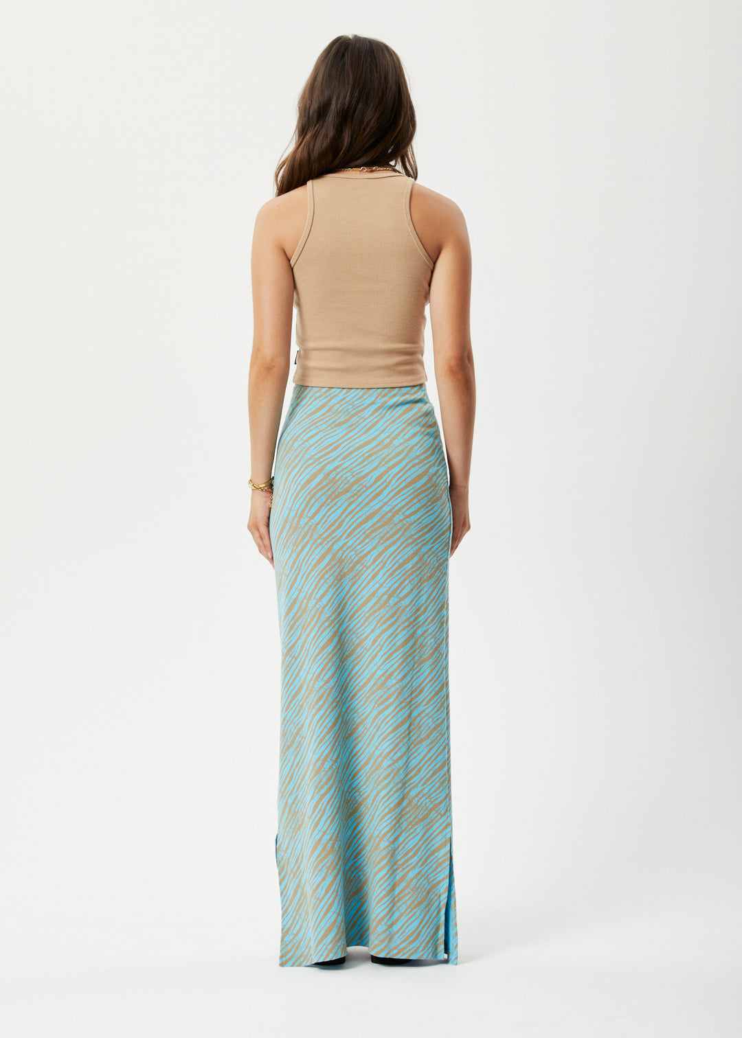 AFENDS Womens Adi - Ribbed Maxi Skirt - Blue Stripe 