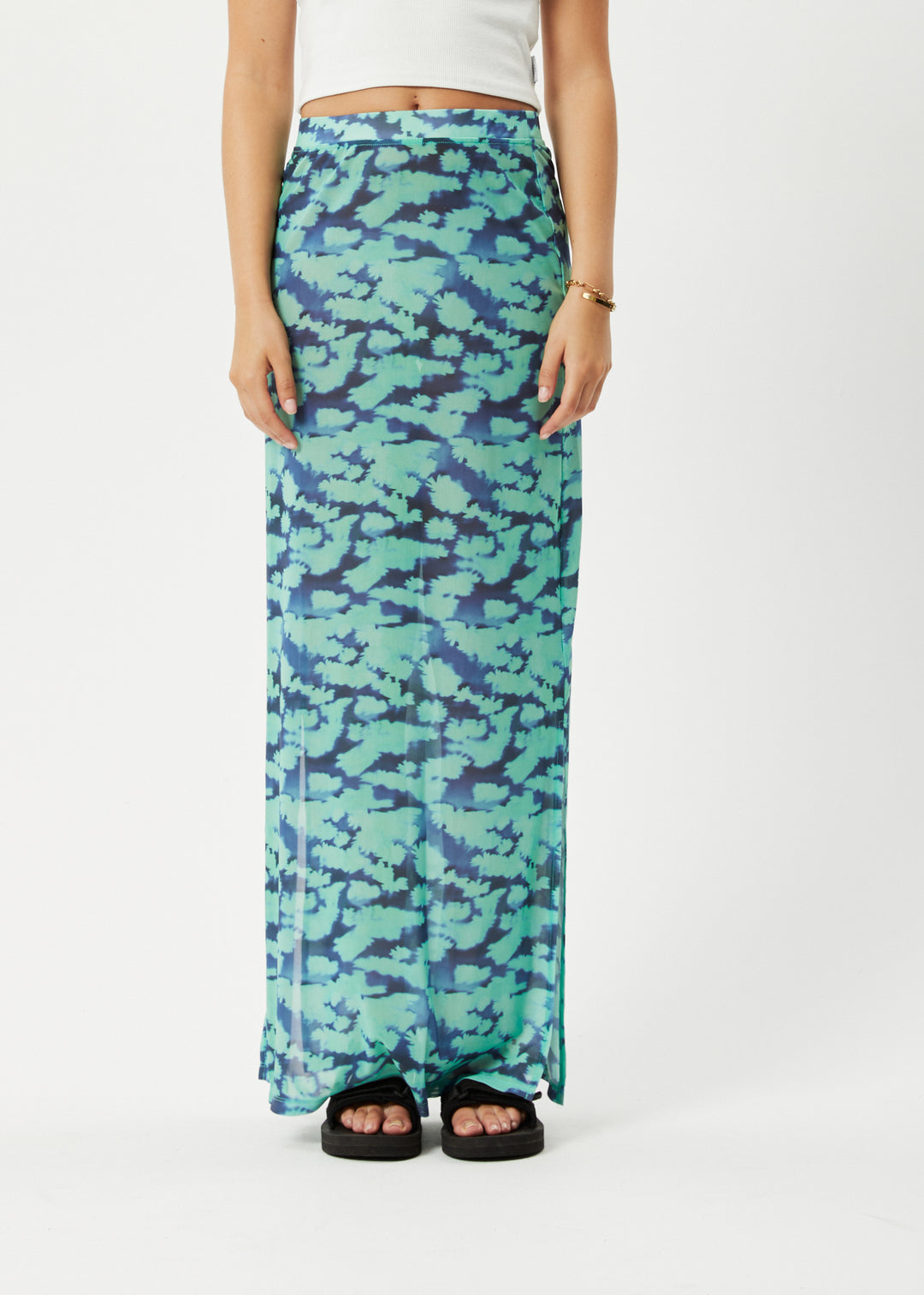 AFENDS Womens Liquid - Sheer Maxi Skirt - Jade Floral 