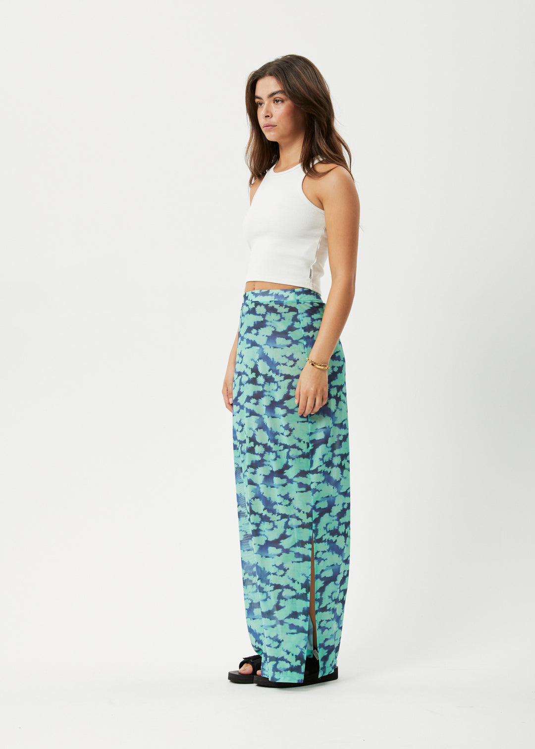 AFENDS Womens Liquid - Sheer Maxi Skirt - Jade Floral 